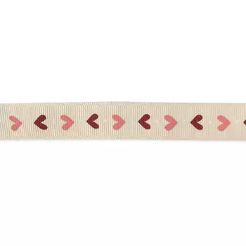 Лента репсовая 'Орнамент Сердца', 15мм*22,5м (бежевый)