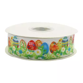 Лента репсовая 'Пасхальные яйца на траве' 25мм*22,86м