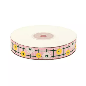 Лента репсовая 'Подсолнухи 1' 1,5см*22,86м (св.розовый)