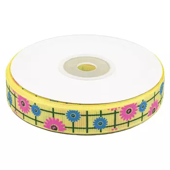 Лента репсовая 'Подсолнухи 1' 1,5см*22,86м (желтый)