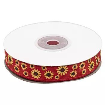 Лента репсовая 'Подсолнухи' 1,5см*22,86м (красный)