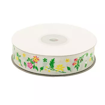 Лента репсовая 'Полевые цветы' 2,0см*22,86м (белый)