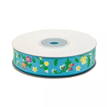 Лента репсовая 'Полевые цветы' 2,0см*22,86м (голубой)