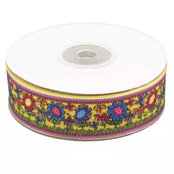 Лента репсовая 'Ромашки и бабочки' 2,5см*22,86м