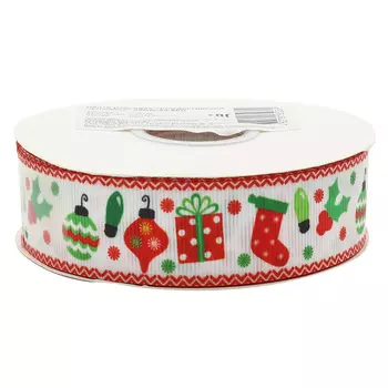 Лента репсовая 'Рождествеский орнамент' 25мм*22,86м