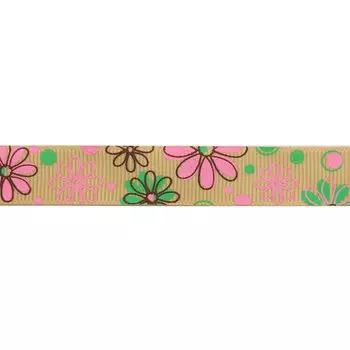 Лента репсовая с рисунком 1,5см*45,72м (1555 бежевый)