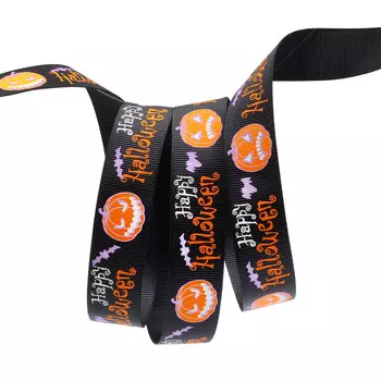 Лента репсовая 'Счастливого Хэллоуина' 22мм*22,5м (030 черный)