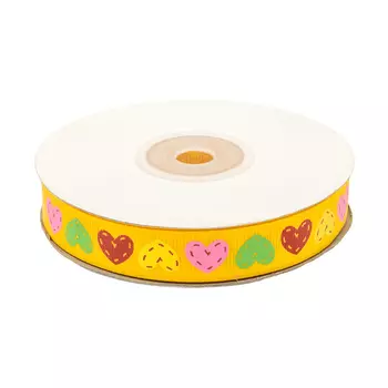 Лента репсовая 'Сердечки' 1,5см*22,86м (желтый)