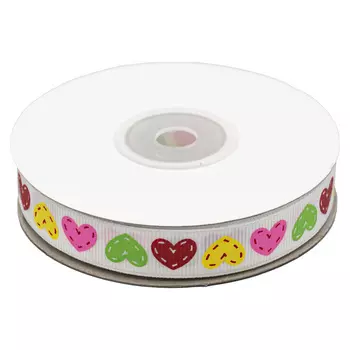 Лента репсовая 'Сердечки' 1,5см*22,86м (белый)