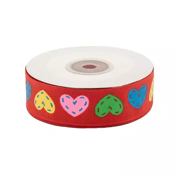 Лента репсовая 'Сердечки' 2,5см*22,86м 3-46 (красный)