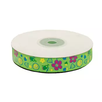 Лента репсовая 'Сердечки и цветы' 1,5см*22,86м (салатовый)