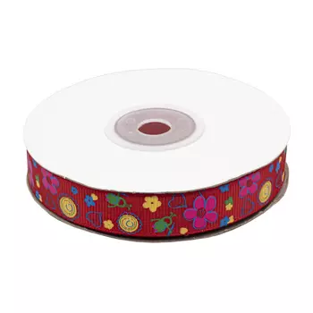 Лента репсовая 'Сердечки и цветы' 1,5см*22,86м (красный)