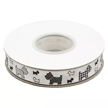 Лента репсовая 'Собаки', 16мм*22,5м (A5-001 белый)