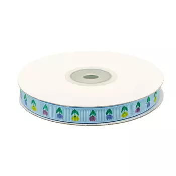 Лента репсовая 'Тюльпаны', 10мм*22,5м (голубой)