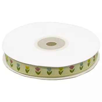 Лента репсовая 'Тюльпаны', 10мм*22,5м (зеленый)