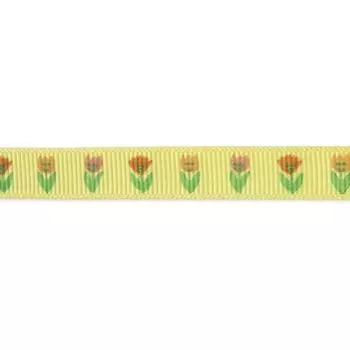 Лента репсовая 'Тюльпаны', 10мм*22,5м (желтый)