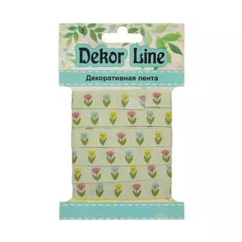 Лента репсовая 'Тюльпаны', 10мм*3м (зеленый)