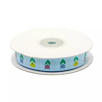 Лента репсовая 'Тюльпаны', 15мм*22,5м (голубой)