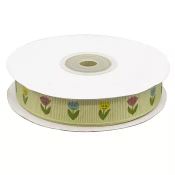 Лента репсовая 'Тюльпаны', 15мм*22,5м (зеленый)