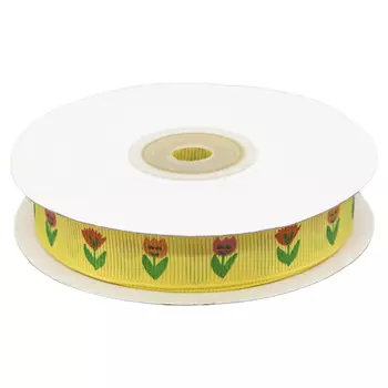 Лента репсовая 'Тюльпаны', 15мм*22,5м (желтый)