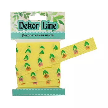 Лента репсовая 'Тюльпаны', 15мм*3м (желтый)