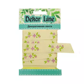 Лента репсовая 'Веточки', 15мм*3м (бежевый)