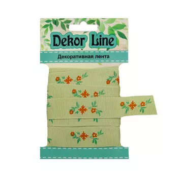 Лента репсовая 'Веточки', 15мм*3м (зеленый)