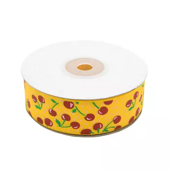 Лента репсовая 'Вишни' 2,5см*22,86м (желтый)