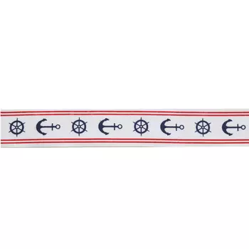 Лента репсовая 'Якорь и штурвал' 2,5см*22,86м