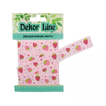 Лента репсовая 'Землянички', 15мм*3м (розовый)