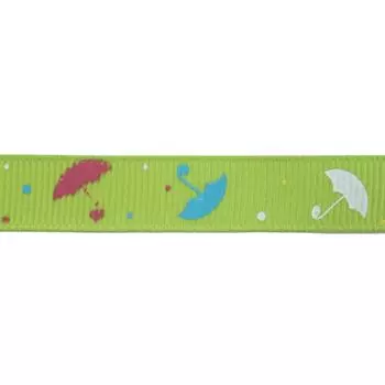 Лента репсовая 'Зонтики', 10мм*22,5м (зеленый)