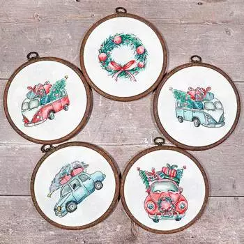 Leti965 Набор для вышивания пяти сюжетов LetiStitch 'Рождественские ретроавтомобили'