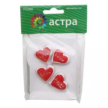 LR15-4593 Объемные фигурки 'Сердечко' (полимер), 3*3 см, упак./4 шт., 'Астра'
