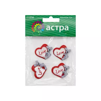 LR15-4594 Набор декоративных украшений со стикером 'Мышка с сердечком' 4 шт/упак