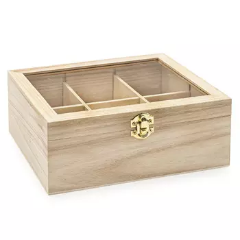 LYE015990 Шкатулка деревянная с шестью отсеками и с окном (павловния/фанера из тополя/оргстекло), 22*16*8.5см