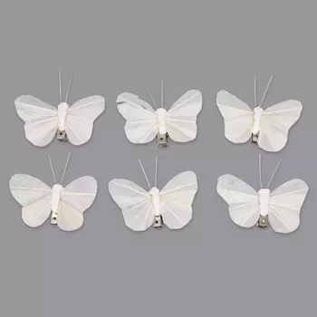 LYZ19031/1-6 Бабочки с клипсой 5,5см белый Астра