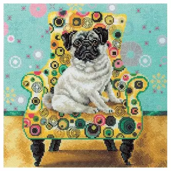 М268 Набор для вышивания RTO 'Интерьерные собачки - Мопс', 25х25 см