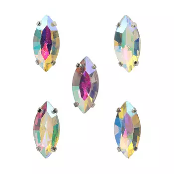 МЦ002НН715 Хрустальные стразы в цапах формы 'миндаль', белый с покрытием AB 7х15 мм, 5 шт.