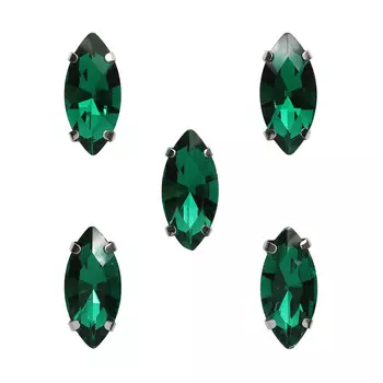 МЦ008НН715 Хрустальные стразы в цапах формы 'миндаль', изумрудный 7х15 мм, 5 шт