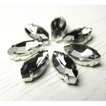 МЦ014НН715 Хрустальные стразы в цапах формы 'миндаль', серый, 7х15 мм, 5 шт