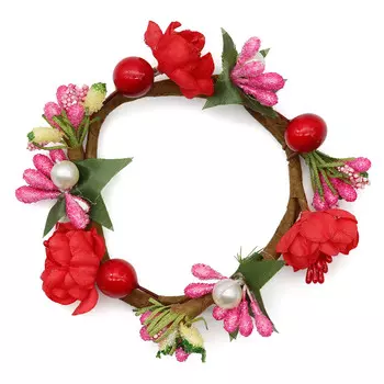 MH1-154 Декор для свечей 'Цветы и жемчуг', D7.5x2.5см, 1шт, Astra&amp;Craft (F01 красный)