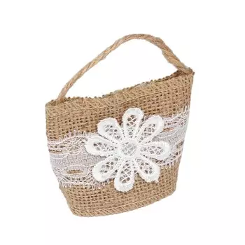 MH-403 Сумка из мешковины Цветок 6*4*6,5см, общ.высота 13см,1шт, Astra&amp;Craft