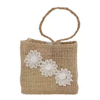 MH-413 Сумка из мешковины Три цветка 7*4*7см, общ.высота 13см,1шт, Astra&amp;Craft