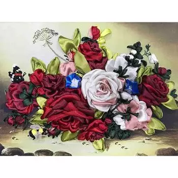 МЛ(н) 3008 Набор для вышивания лентами Многоцветница 'Шмель и розы' А3