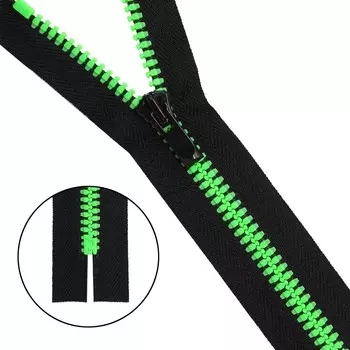 Молния трактор Тип 10 (6мм) 18см неразъемная NEON Arta-F (077 черный/049 яр.салатовый)