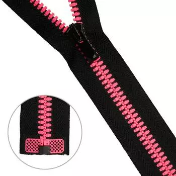 Молния трактор Тип 10 (6мм) 1 замок 70см NEON Arta (077 черный/081 яр.розовый)