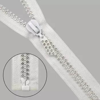 Молния 'трактор ' Т10 со стразами 2ряда, 1замок - 60см (501 белый)