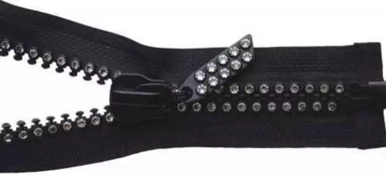 Молния 'трактор ' Т10 со стразами 2ряда, 1замок - 70см (580 черный)