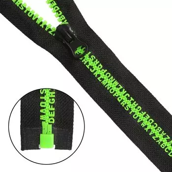 Молния 'трактор' Т8 1зам., декоративное звено 'Алфавит', 80см (черный/зеленый)