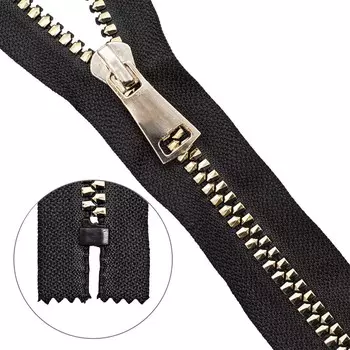 Молния 'трактор' Т8 a/l 1зам., декорат. звено 'акулий зуб', неразъемн., зол/черн 18см